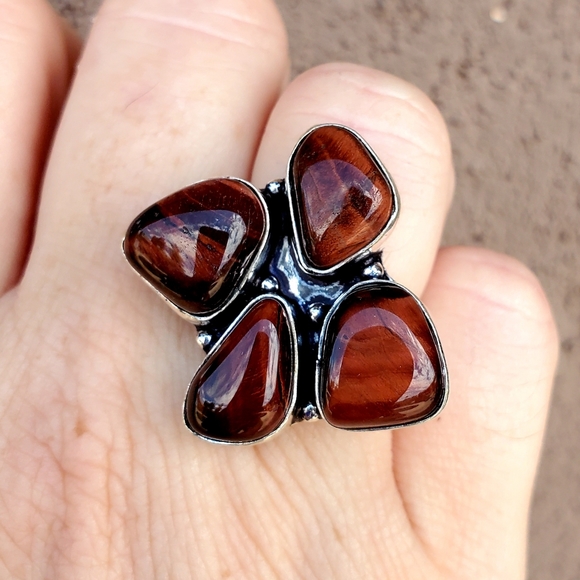 New Red Tiger Eye 925 Silver Ring. - Picture 14 of 16